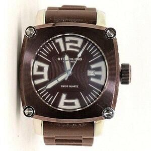 Men's Stuhrling Quartz Watch Brown Square Case Vintage Estate Jewelry